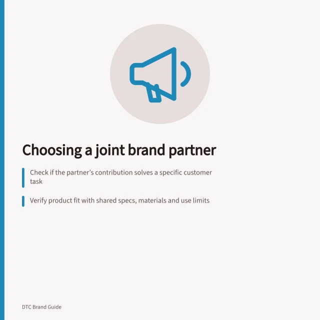 Choosing a joint brand partner: Check if the partner’s contribution solves a specific customer task; Verify product fit with shared specs, materials and use limits; Confirm supply, service and IP rights before signing. Choosing a complementary brand for a joint product