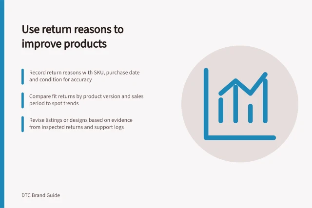 Use return reasons to improve products: Record return reasons with SKU, purchase date and condition for accuracy; Compare fit returns by product version and sales period to spot trends; Revise listings or designs based on evidence from inspected returns and support logs. Feeding return reasons into product development